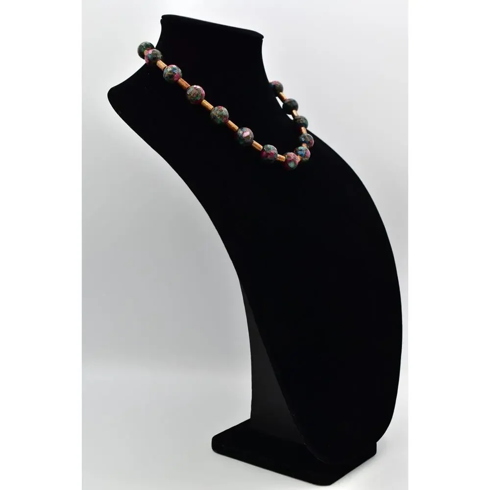 Vintage Mosaic Faceted Marble Beaded Necklace Multi-Color Chunky 1960s BinBD